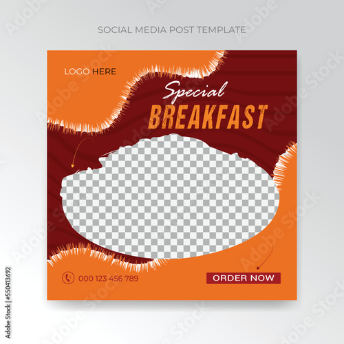 Food social media banner design template. Vector square size. photo