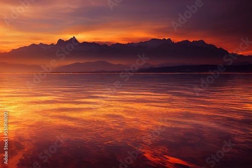 sunset over the lake © Antony