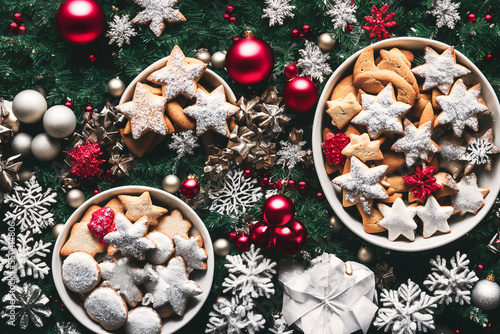 Christmas bakery Christmas cookies, gingerbread and christmas decoration., Generative AI photo
