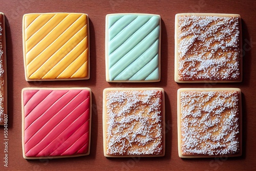 Square cookies on brown background