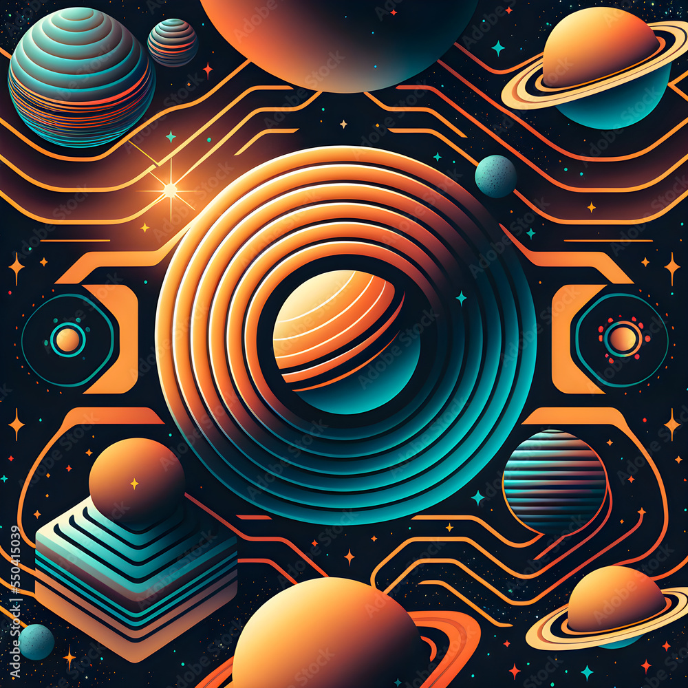 Fototapeta premium Retro Syntwave Space repeating pattern