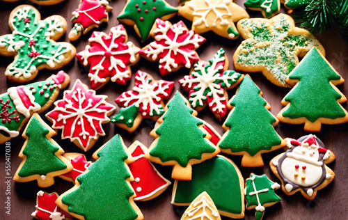 Traditional christmas gingerbread cookies. Generative AI