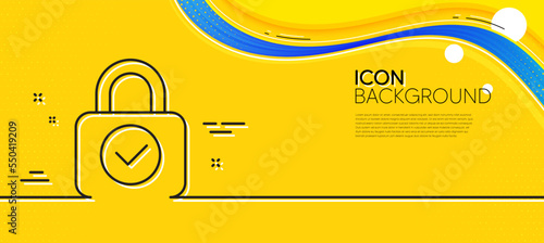 Security lock line icon. Abstract yellow background. Cyber defence sign. Private protection symbol. Minimal security lock line icon. Wave banner concept. Vector