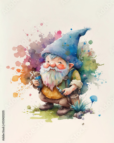 Garden gnome, pastel water color digital art AI assisted finalized in Photoshop by me 