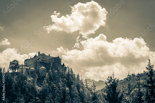 Castle Hohenwerfen chateau fortress on mountain in Werfen Salzburg Austria.