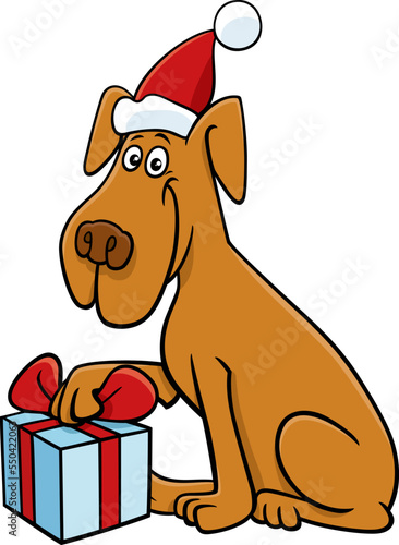 cartoon dog with gift on Christmas time