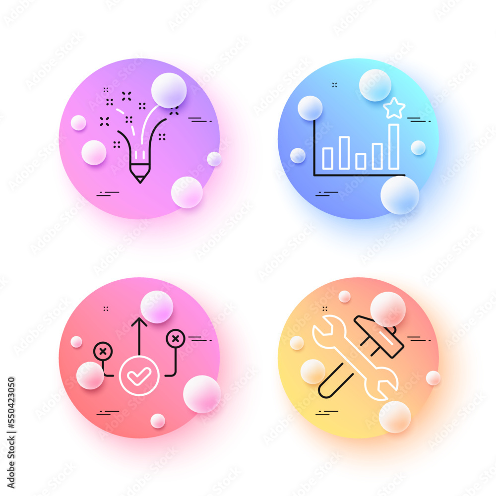 Inspiration, Efficacy and Correct way minimal line icons. 3d spheres or balls buttons. Repair icons. For web, application, printing. Creativity pencil, Business chart, Good choice. Fix service. Vector Inspiration, Efficacy and Correct way minimal line icons. 3d spheres or balls buttons. Repair icons. For web, application, printing. Creativity pencil, Business chart, Good choice. Fix service. Vector