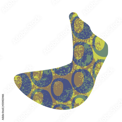 Abstract curved shape with navy blue print. Lettuce texture.
