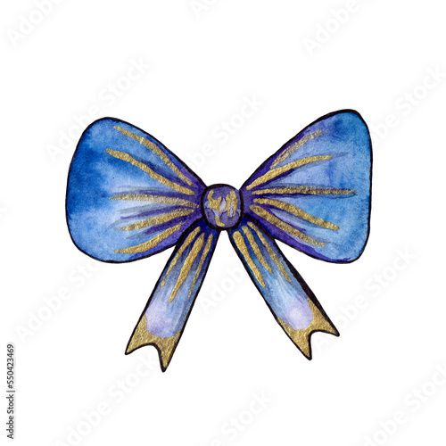 Cute watercolor blue bow for a gift.