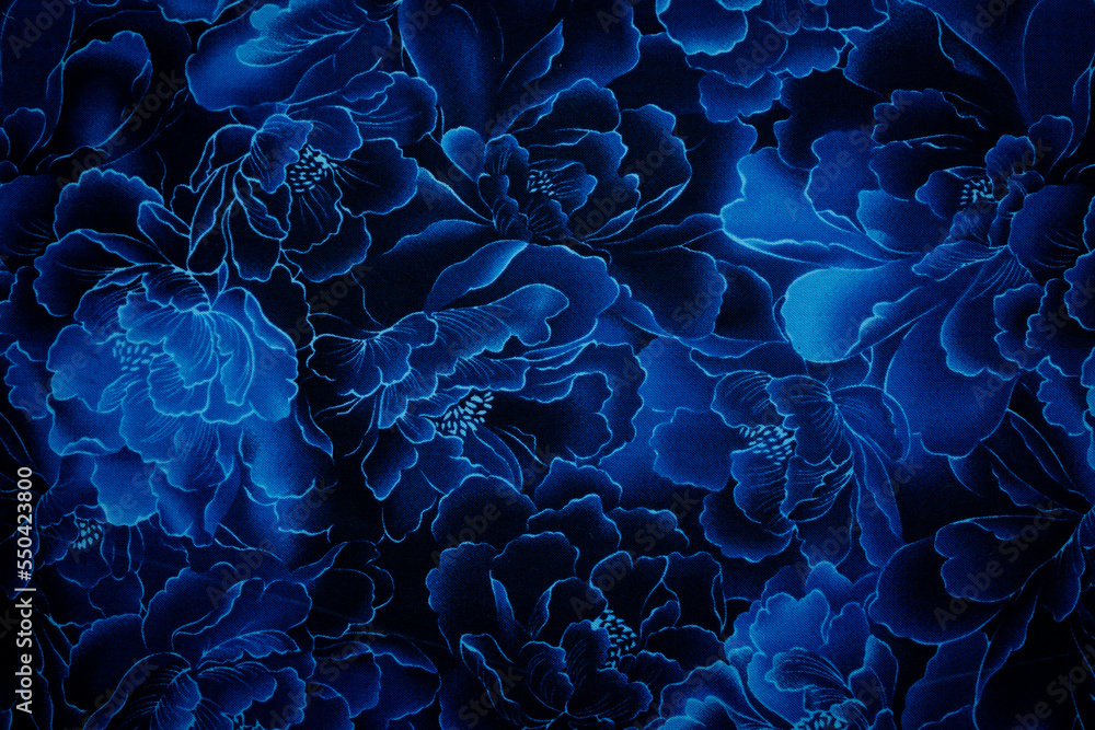 beautiful dark - royal blue vivid texture background. Fabric full of blue  flowers Stock Photo | Adobe Stock
