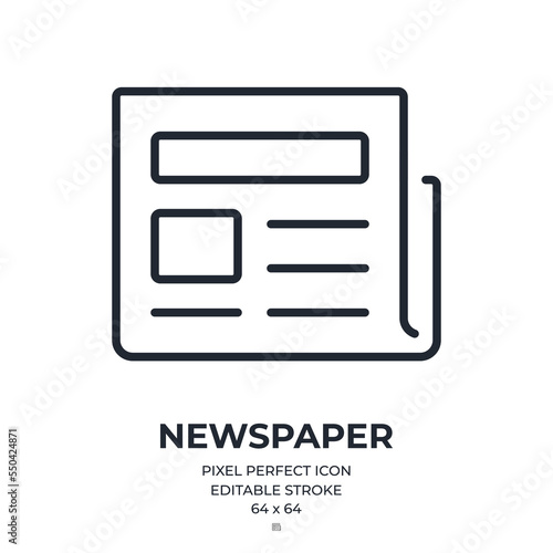 Newspaper and press concept editable stroke outline icon isolated on white background flat vector illustration. Pixel perfect. 64 x 64.