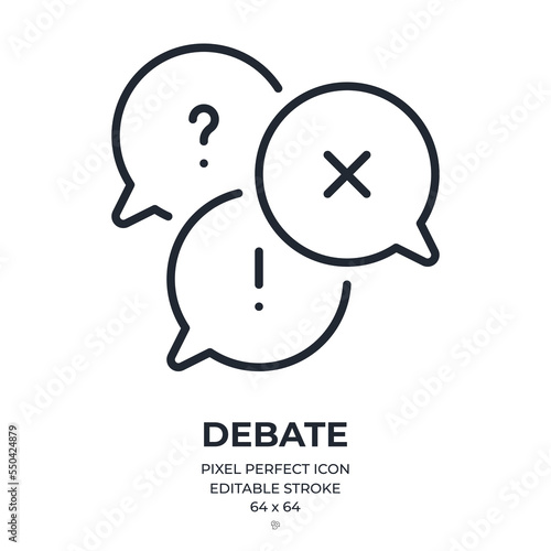 Argue, debate, quarrel and dispute concept editable stroke outline icon isolated on white background flat vector illustration. Pixel perfect. 64 x 64.