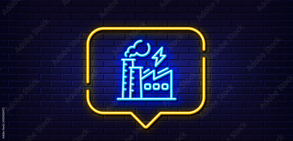 Neon light speech bubble. Electricity factory line icon. Electric energy power type sign. Lightning bolt symbol. Neon light background. Electricity factory glow line. Brick wall banner. Vector Neon light speech bubble. Electricity factory line icon. Electric energy power type sign. Lightning bolt symbol. Neon light background. Electricity factory glow line. Brick wall banner. Vector