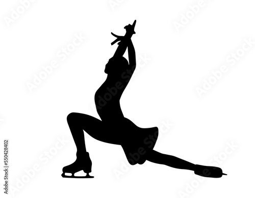 Girl figure scating. Vector simple silhouette shadow shape, flat black icon isolated on white backround. Logo design element. Sportive woman concept.