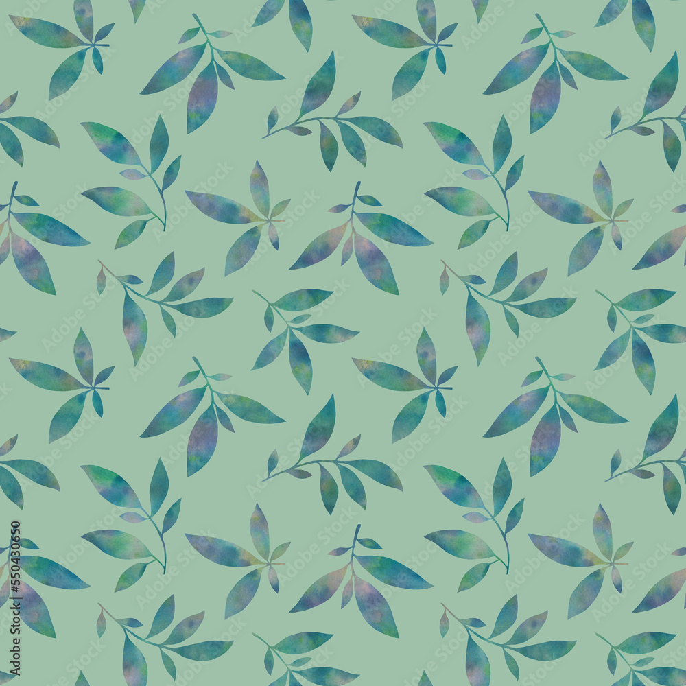 Watercolor, branches seamless pattern. Delicate leaves for wallpaper, print, wrapping paper, textile.