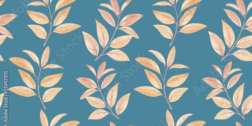 leaves painted in watercolor, collected in a seamless pattern