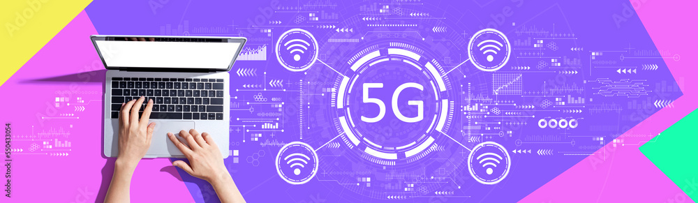 5G network with person using a laptop computer 5G network with person using a laptop computer