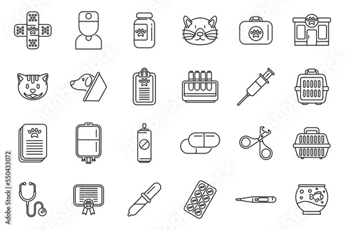 Veterinary clinic icons set outline vector. Pet dog. Puppy animal