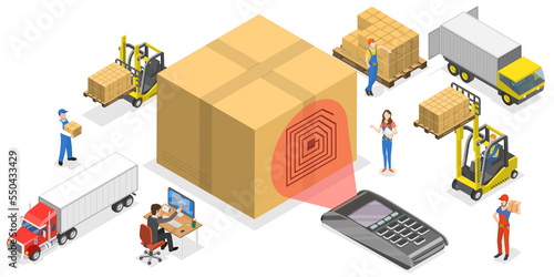 3D Isometric Flat  Conceptual Illustration of RFID Logistics Tracking photo