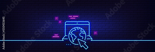 Neon light glow effect. Internet line icon. Online web service sign. Url webpage symbol. 3d line neon glow icon. Brick wall banner. Internet outline. Vector