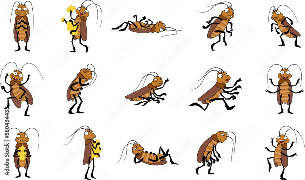 Cockroach icons set cartoon vector. Roach beetle. Control insect Cockroach icons set cartoon vector. Roach beetle. Control insect