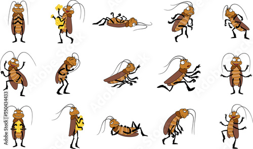 Cockroach icons set cartoon vector. Roach beetle. Control insect
