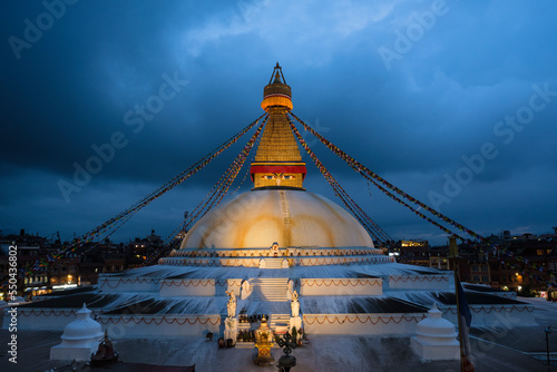 Buddhist shrine of Boudhanath at dusk. Kathmandu. Nepal. photo