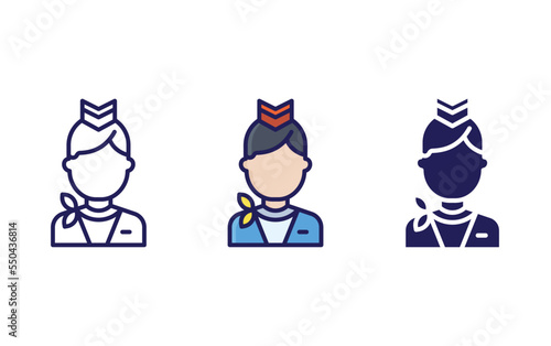 Air hostess line and glyph icon, vector illustration