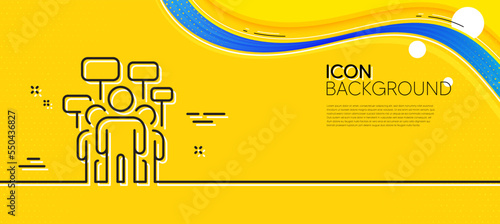 Voting campaign line icon. Abstract yellow background. People rally with signs. Public election symbol. Minimal voting campaign line icon. Wave banner concept. Vector