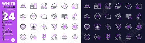 Inclusion, Delivery warning and Smile chat line icons for website, printing. Collection of Recipe book, Local grown, Eco organic icons. Approved app, Cloud network, Food delivery web elements. Vector