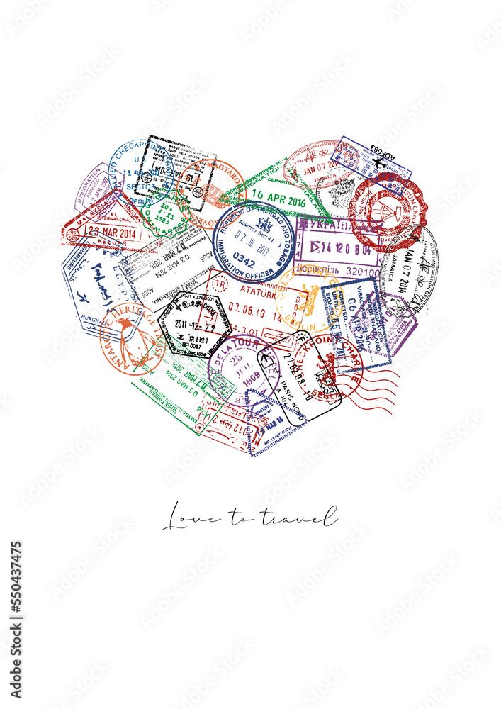 Passport stamp heart poster