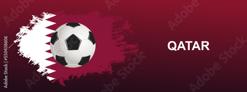 Qatar Flag with Ball. Soccer ball on the background of the flag of Qatar. Vector illustration for banner and poster.