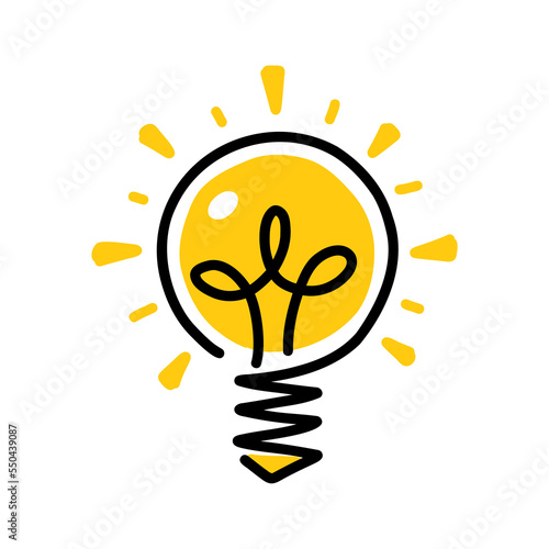 Hand drawn stylish idea illustration with light bulb and light