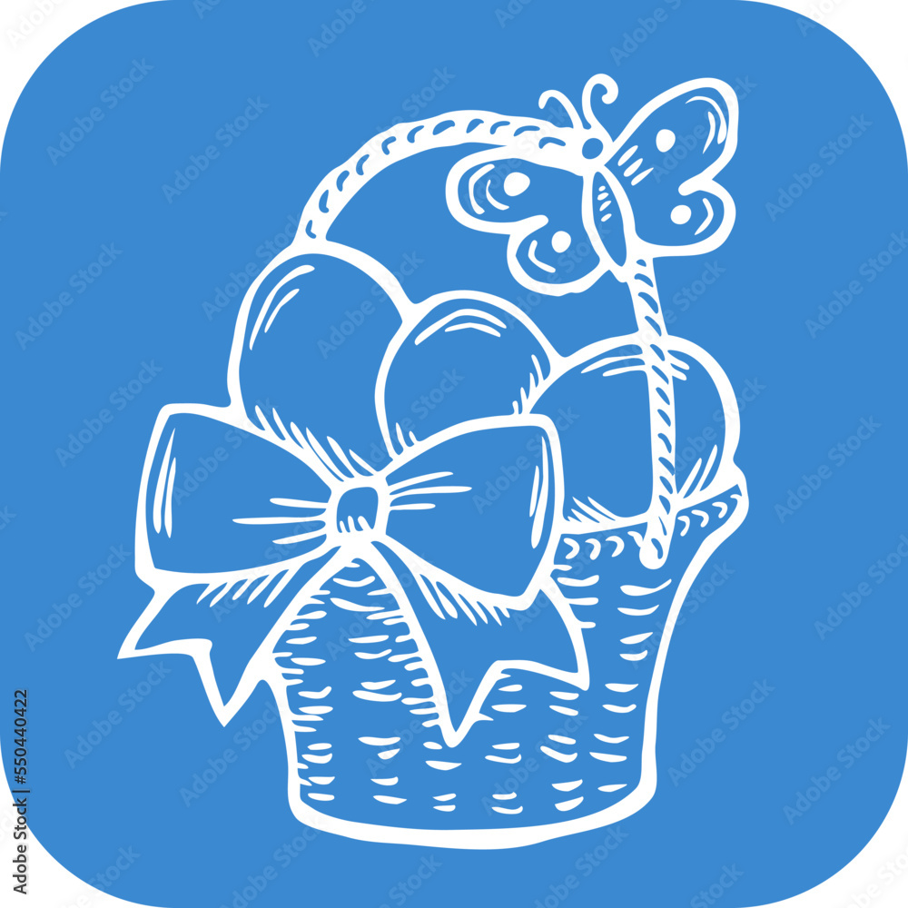 Easter basket with colorful chocolate eggs and spring flowers. Happy Easter celebration party for baby, kids, family. Cute lovely cartoon vintage vector illustration. Hand drawn line art. Easter basket with colorful chocolate eggs and spring flowers. Happy Easter celebration party for baby, kids, family. Cute lovely cartoon vintage vector illustration. Hand drawn line art.