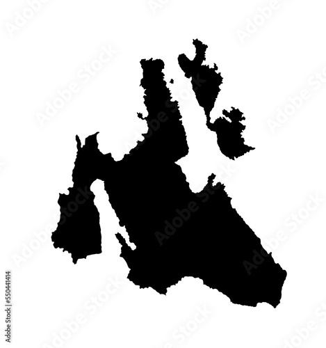 Island of Cephalonia map silhouette vector illustration isolated on white background, Greece. Ithaki, Ithaca island map silhouette, near the Cephalonia. Greek paradise Ionian islands. photo