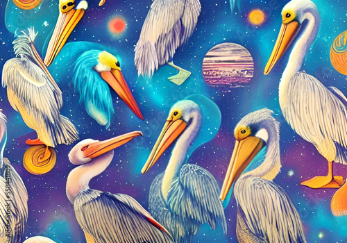 illustration of a stork and birds Ai Generative