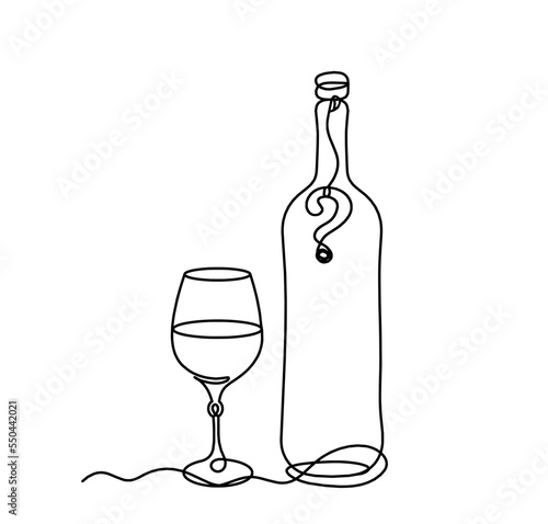Drawing line wine with question mark on the white background. Vector