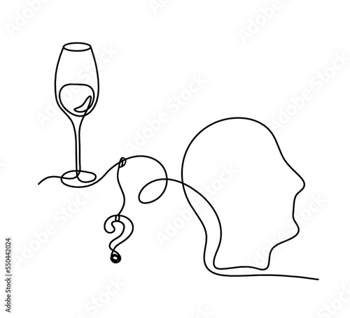 Drawing line wine with question mark on the white background. Vector