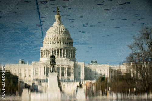 Mirrored reflection of the Capitol Building, Washington DC photo