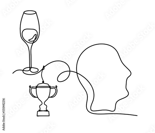 Drawing line wine with trophy on the white background. Vector