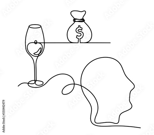 Drawing line wine with dollar on the white background. Vector