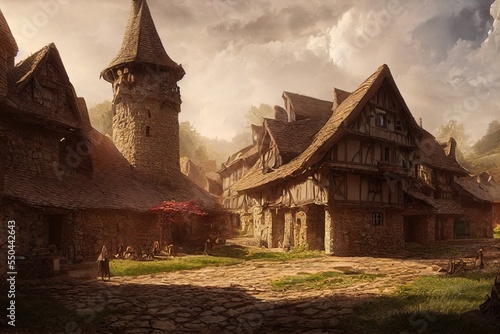Fotografia An illustration of the small medieval fantasy village