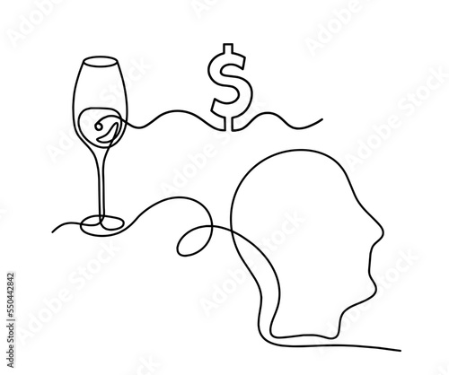 Drawing line wine with dollar on the white background. Vector