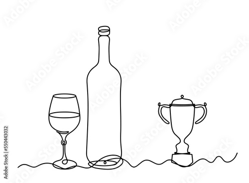 Drawing line wine with trophy on the white background. Vector