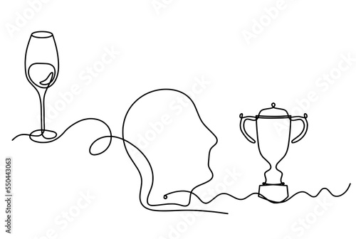 Drawing line wine with trophy on the white background. Vector