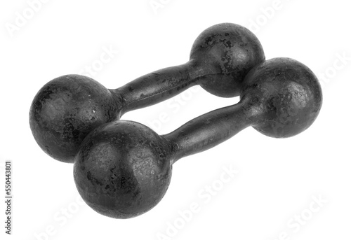 Old dumbbell isolated on white background.