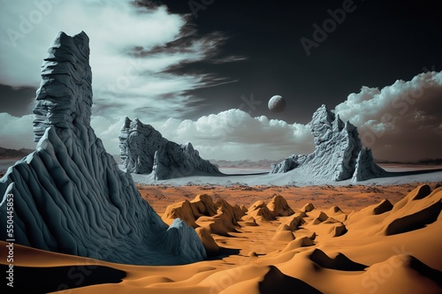 Landscape with mountains in the desert. Nature scenery poster style illustration