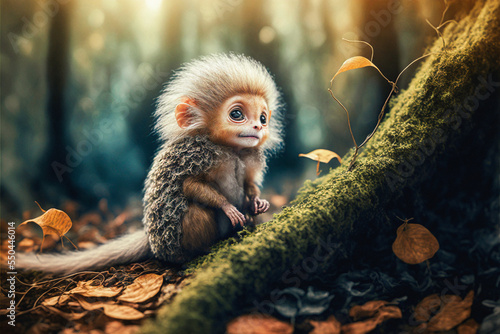 Cute funny tiny monkey in a forest