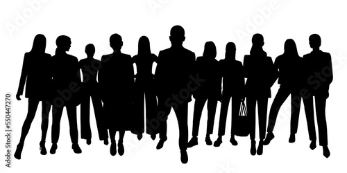 Crowd silhouette outline, group of people. Youth, business group. Isolated vector