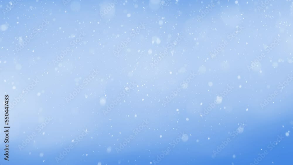 Bright blue white sky with looped falling artistic flickering snowflakes copy space animation background. Bright blue white sky with looped falling artistic flickering snowflakes copy space animation background.
